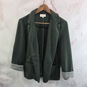 Skies Are Blue Blazer Womens Large Green Open Front Cuffed Stretchy Jacket